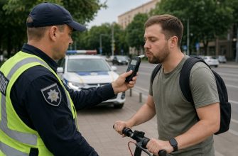 Поліцейський перевіряє водія електросамоката на стан алкогольного сп’яніння